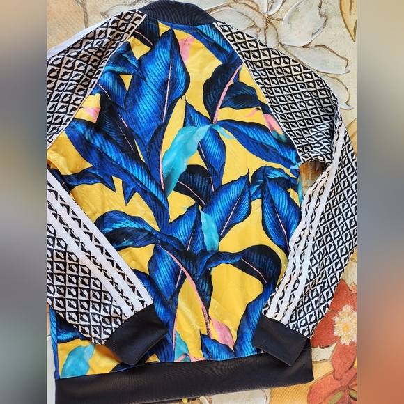 ADIDAS× Farm RIO Banana Leaf Yellow Royal Blue Zips Sporty Baseball Track Jacket - Picture 2 of 16